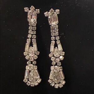 Elegant Silver Crystal 2.5” Drop Earrings